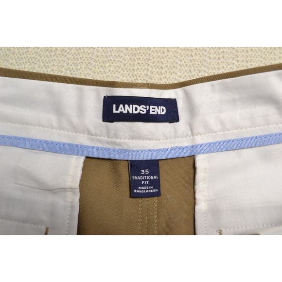 Lands' End Chino Pants Mens 35 Tan Traditional Fit Cotton Khakis Work Casual - Picture 4 of 6